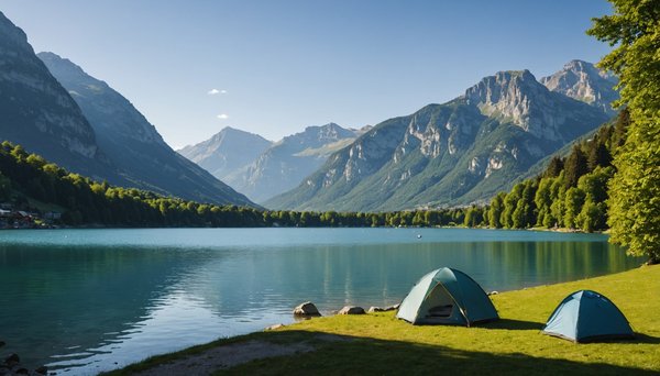 Camper au bord du lac d'annecy avec vue sur les montagnes